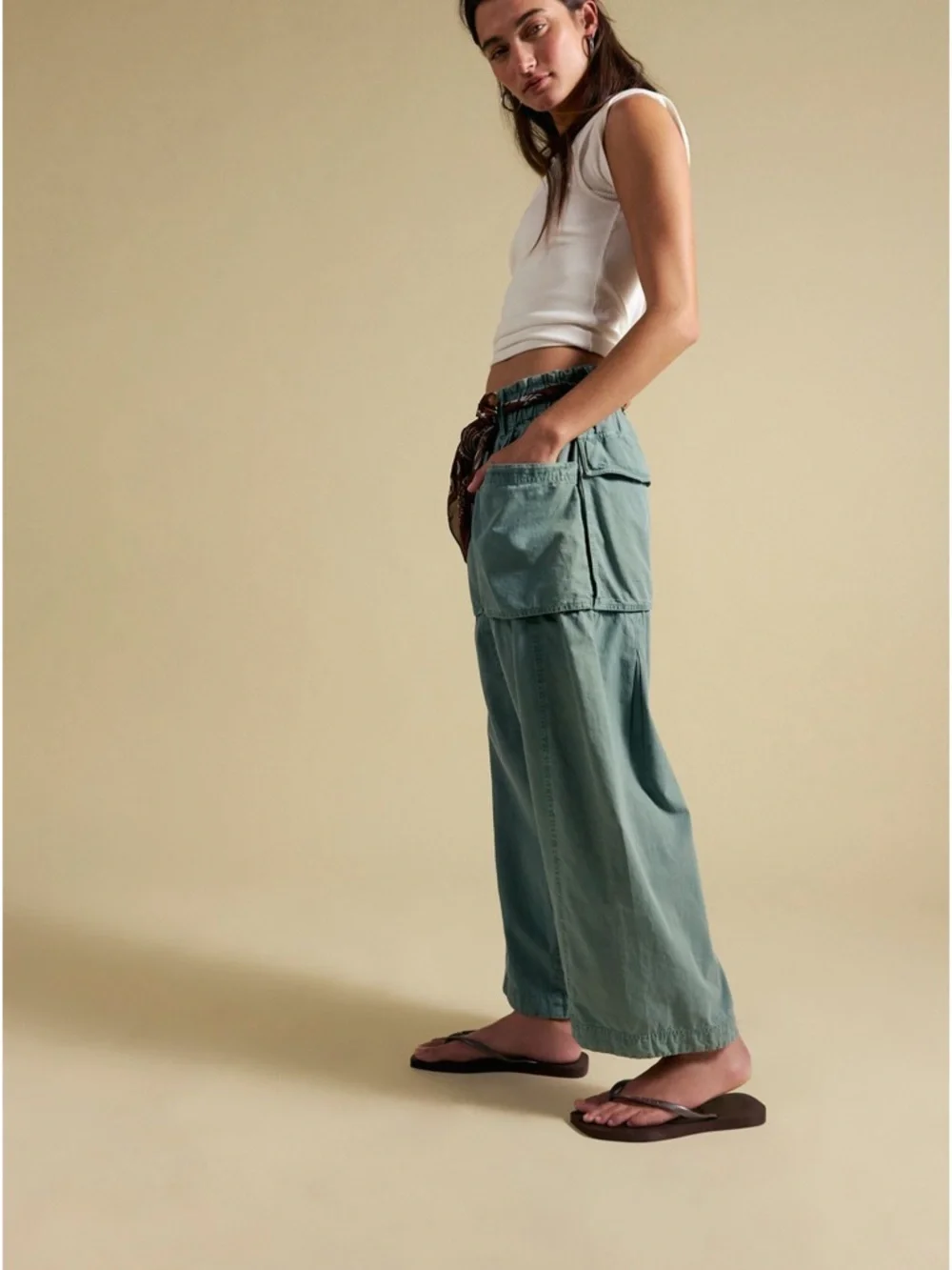 Free peopleLight Green Wide Cargo pants - Picture 2 of 12